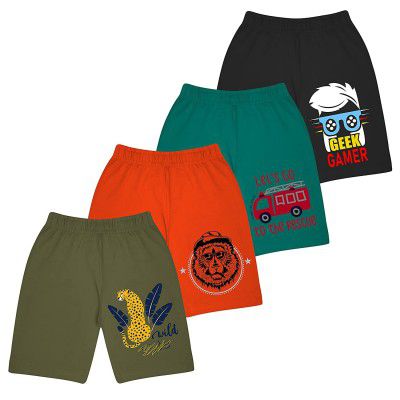 Hovom 100% Cotton Printed Shorts for Boys - Regular Fit Shorts for Boys, Multicolor (Pack of 4)