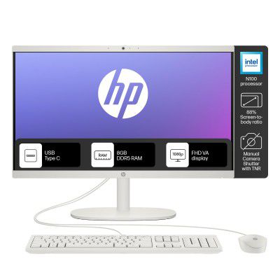 HP All-in-One Desktop,Intel® Celeron -N100,21.45 inch,FHD,Anti-Glare,8 GB DDR5, 512GB SSD (22-dg0153in)