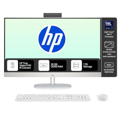 HP All-in-One, Intel Core Ultra 7 155U (32GB DDR5,1TB SSD) IPS, 300 nits, Anti-Glare, 27inch(68.6cm) FHD, Win11, M365, Office24, Shell White, 6.72kg, FHD IR tilt Camera w/Privacy shuttter, 27-cr1078in