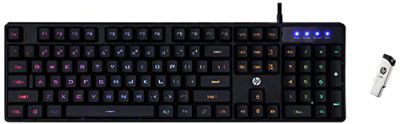 HP K300 Backlit Membrane Wired Gaming Keyboard with Mixed Color Lighting, 4 LED & v236w USB 2.0 64GB Pen Drive, Metal