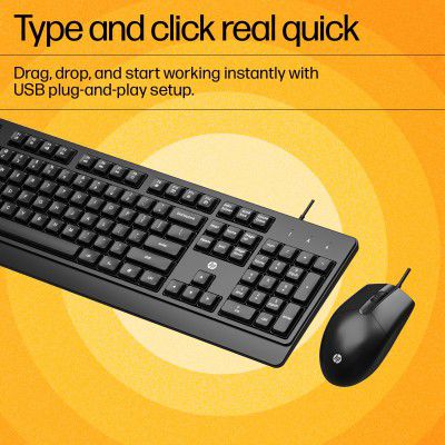HP KM 180 Wired Mouse and Keyboard Combo, USB Plug-and-Play, 1-Year Warranty, 0.52 kg, Black, 7J4G3AA