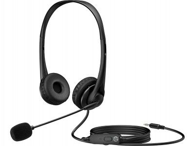 HP Stereo 3.5mm Headset G2 with Mic, Vegan Leather earcups, Flexible Boom mic, in-line Volume Control and Mute Button, (428H6AA)