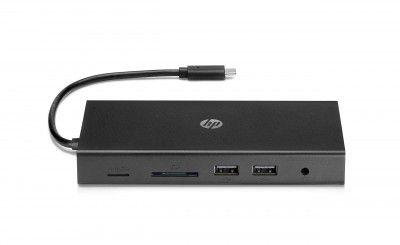 HP Travel USB-C Multi-Port Hub Docking Station with USB-C, RJ-45, HDMI, SD and Micro SD Slots - 1C1Y5AA, Black