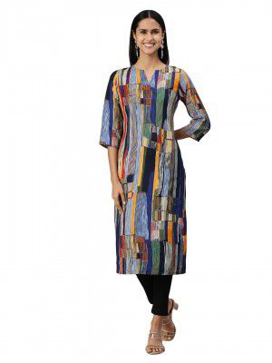 Hritika Printed Striped Work with Side Slit Cotton Multicolor Kurta (HRK0120)