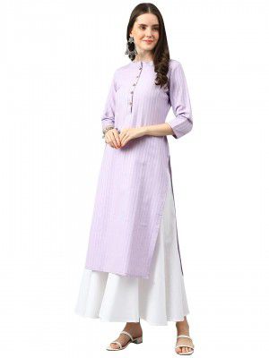 Hritika Women Dark Blue Striped Self Design Straight Cotton Blend Kurta [ HRK0037_Parent ]
