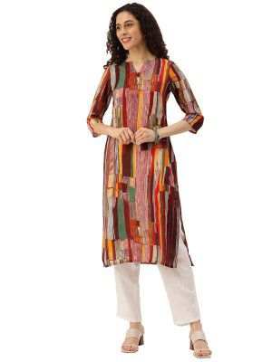 Hritika Women's Abstract Multicolor Color Kurta with Calf Length_(HRKR3_HRK0120MRON_XXL)