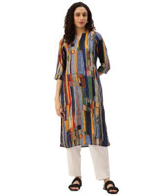 Hritika Women's Abstract Multicolor Color Kurta with Calf Length (HRKR3_HRK0120TEAL)