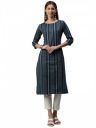 Hritika Women's Beige Stripes Printed Cotton Blend Casual Kurta (HRKR5_HRK0098BEIGE_L)...