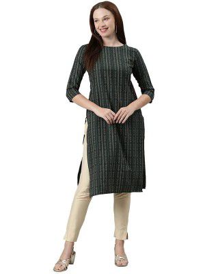 Hritika Women's Black Self-Design Printed Cotton Blend Casual Kurta (HRKR5_HRK0095BLCK_L)