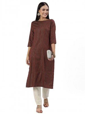 Hritika Women's Black Solid Printed Cotton Blend Casual Kurta (HRKR5_HRK0015BLCK_L)