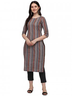 Hritika Women's Blue Stripes Printed Cotton Blend Casual Kurta (HRKR5_HRK004BLUE_L)
