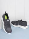 HRX by Hrithik Roshan Men Grey & White Striped Contrast Sole Slip On Sneakers...