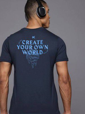 HRX by Hrithik Roshan  Men Printed Round Neck Cotton Blend Blue T-Shirt