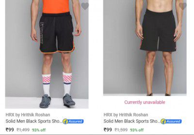 Hrx By Hrithik Roshan Mens Shorts Starting @ Rs 224 upto 90% Off