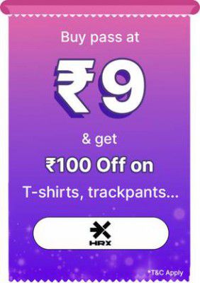 BBD Sale | HRX by Hrithik Roshan Pass only at Rs. 9 and get a discount of 25% upto Rs. 100 
