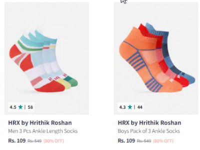 HRX by Hrithik Roshan Socks Starts ₹109 | Upto 80% Off