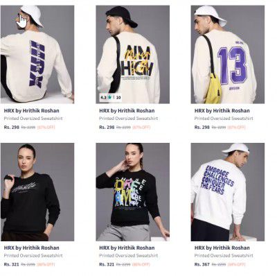 Upto 82% Off Hrx By Hrithik Roshan Sweatshirts | Start @ 346