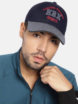 HRX by Hrithik Roshan Unisex Black & Grey Brand Logo Embroidered Cotton Baseball Cap