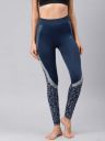 HRX by Hrithik Roshan Women Navy Blue & Grey Printed Rapid Dry Seamless Yoga Tights...