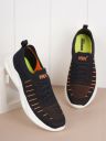 HRX by Hrithik Roshan Men Black & Orange Striped Contrast Sole Slip On Sneakers...