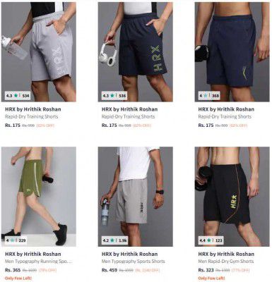 Upto 85% OFF - HRX Mens Shorts | Starts At Rs.159