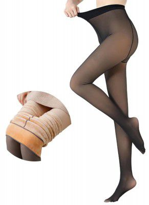 HSR Winter Warm Thermal Fleece Lined Dual-Tone Women Velvet Touch Leggings Tights Pants (Waist Size : 26 to 34 Inch Stretchable) (Black-Footed)