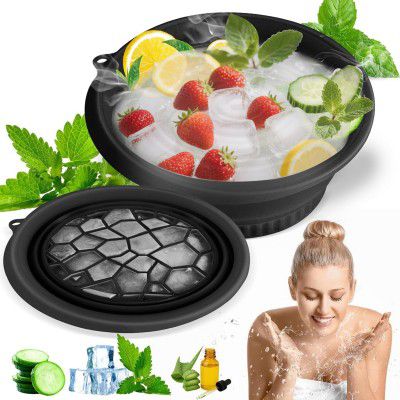 Face Bowl with Ice Tray, BPA-Free, Modern Black Round Basin, Dishwasher Safe – Ideal for Face Bath
