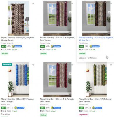 Flipkart SmartBuy Curtains Upto 81% off | Starts ₹109