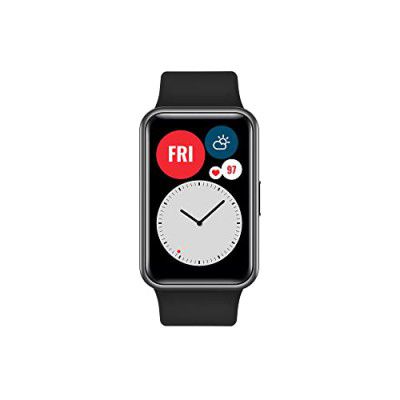 Huawei Watch FIT Smartwatch with Slim Body, 1.64” Vivid AMOLED Display, Quick-Workout Animations, 10 Days Battery Life, Oxygen Saturation Detection, Heart Rate Monitoring, Graphite Black, Free Size