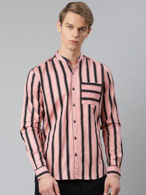 Hubberholme Men Pink & Black Pure Cotton Striped Casual Shirt