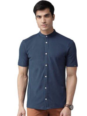 Hubberholme Men Regular Fit Cotton Half Sleeve Casual Shirt for Men, Color - Navy Blue, Size - S