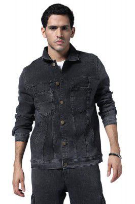Hubberholme Men's Solid Cotton Regular Fit Denim Look Jacket - Fashionable Full Sleeve Western Style Jacket with Buttoned Full-Front Opening, Classic Collar