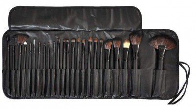 HUDABAR Soft Bristle Makeup Brush With Leather Case- Black, Set Of 24 Pcs