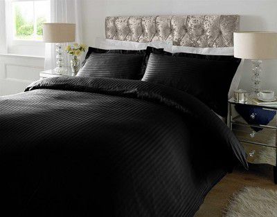HUESLAND by Ahmedabad Cotton 220 TC Double Duvet Cover with 2 Pillow Covers Striped Cotton Sateen Collection – 90 x 100 inches, Black