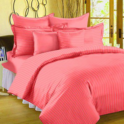 HUESLAND by Ahmedabad Cotton Sateen Striped 220 TC Cotton Double Duvet Cover with 2 Pillow Covers - Peach