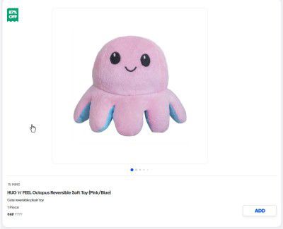 HUG 'n' FEEL Octopus Reversible Soft Toy (Pink/Blue)