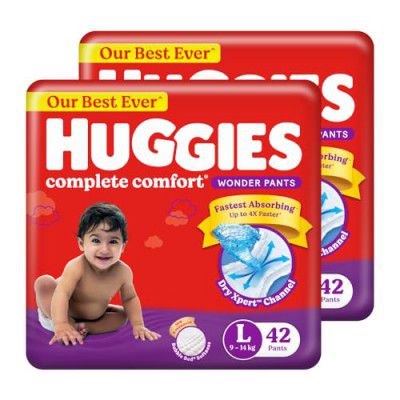 Huggies Complete Comfort Wonder Pants | Pant Style Baby Diapers L Size, 84 Count | Ideal for 9 to 14 Kgs