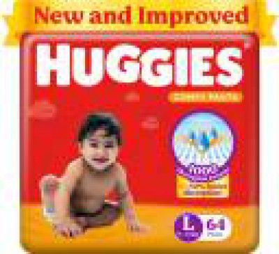 Huggies Comfy Baby Diaper Pants, Upto 50% Faster Absorption - L  (64 Pieces)