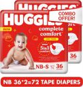 Huggies Complete Comfort Dry Newborn to Small NB-S 36*2=72 Baby - New Born  (72 Pieces)...