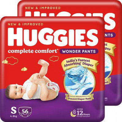 Huggies Complete Comfort Wonder Pants, Indias Fastest Absorbing Diaper | Pant Diapers - S (112 Pieces)