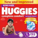 Huggies Complete Comfort Wonder Pants Large (L) Size (9-14 Kgs) Baby Diaper Pants, 192 count...