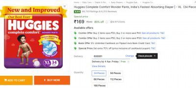 Huggies Complete Comfort Wonder Pants | - XL  (34 Pieces)