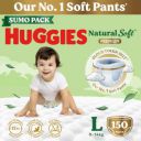 Huggies Natural Soft Premium Baby Diaper Pants, Large (L) Size (9-14 Kgs), Sumo Pack of 150 diapers...