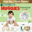 Huggies Natural Soft Premium Baby Diaper Pants, Large (L) Size (9-14 Kgs), Monthly Pack of 100 diapers...