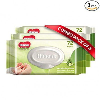 Huggies Nourshing Clean Baby Wipes - Cucumber & Aloevera, Pack of 3 (216 wipes)