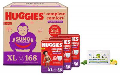 Huggies Wonder Pants Diapers Sumo Pack, Extra Large (168 Count) & Mamaearth Natural Repellent Mosquito Patches For Babies with 12 Hour Protection,White