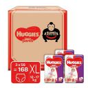Huggies Wonder Pants Diapers Sumo Pack, Extra Large (XL) size baby diaper pants, 168 count, with Bubble Bed Technology for comfort...