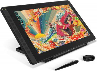 HUION KAMVAS 16 Graphics Drawing Tablet with Full-Laminated Screen Anti-Glare 10 Express Keys Android Support Battery-Free Stylus 8192 Pen Pressure Tilt with Adjustable Stand - 15.6 Inch, Blue
