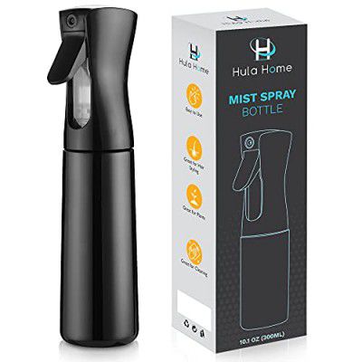 Hula Home Continuous Spray Bottle (10.1oz/300ml) Empty f falkiya Fine Plastic Water Mist Sprayer – For Hairstyling, Cleaning, Salons, Plants, Essential Oil Scents & More (Black)