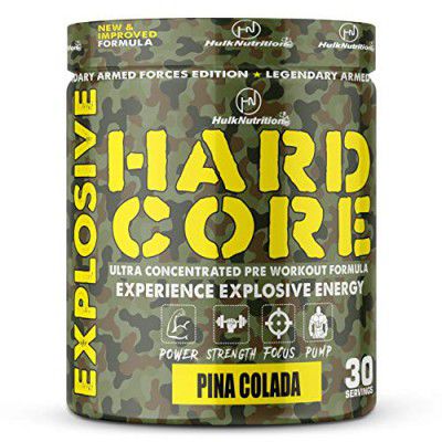 HulkNutrition Hardcore Pre-Workout Supplement, Energy Drink with Creatine Monohydrate, Arginine AAKG, Beta-Alanine, Explosive Muscle Pump, Caffeinated Punch - For Men & Women [30 Servings, Pina Colada
